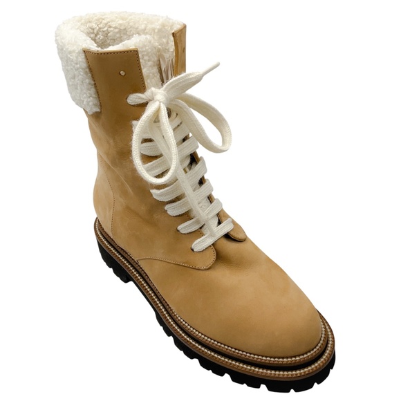 PESERICO AMBER BEIGE NUBUCK LEATHER COMBAT BOOTS - Picture 1 of 10